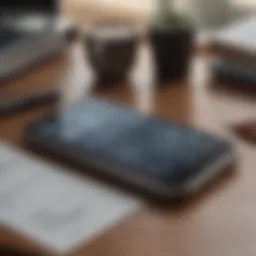 A close-up of an iPhone on a desk with financial documents