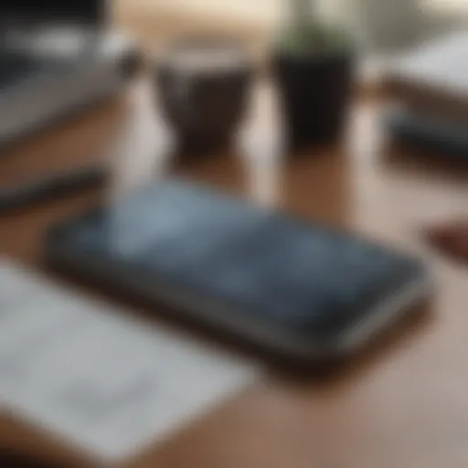 A close-up of an iPhone on a desk with financial documents