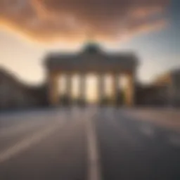 A panoramic view of Berlin showcasing the iconic Brandenburg Gate and cityscape.