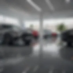 A modern car dealership showcasing various vehicle models