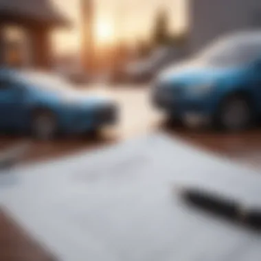 A close-up of a car insurance policy document on a desk.