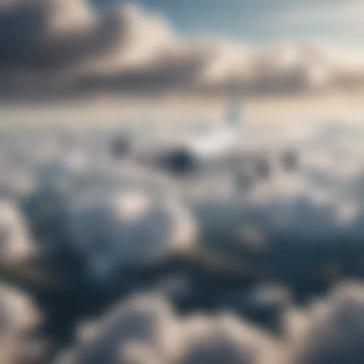 A scenic view of an airplane flying above the clouds