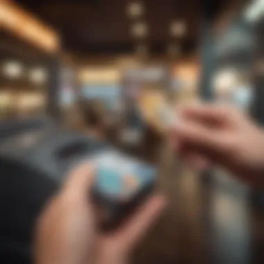 Convenient Transactions with Travel Cards A traveler using a preloaded travel card at a point of sale in a foreign country