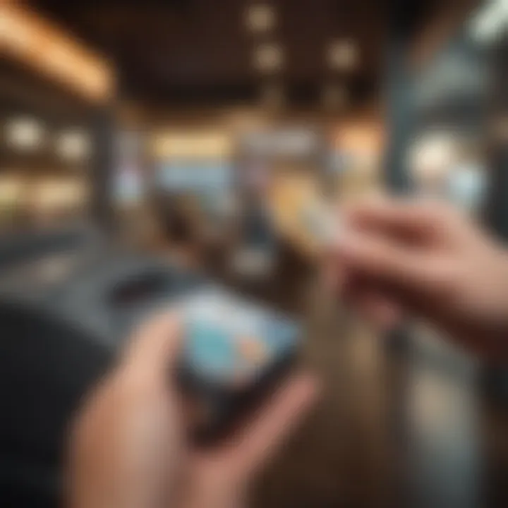 Convenient Transactions with Travel Cards A traveler using a preloaded travel card at a point of sale in a foreign country