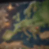 Map showing various European destinations with travel insurance icons