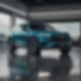 A stylish new car on display in a dealership, showcasing modern design.