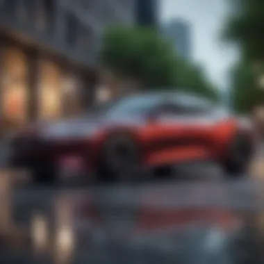 Sleek New Car in Urban Setting A sleek new car parked in a modern urban environment