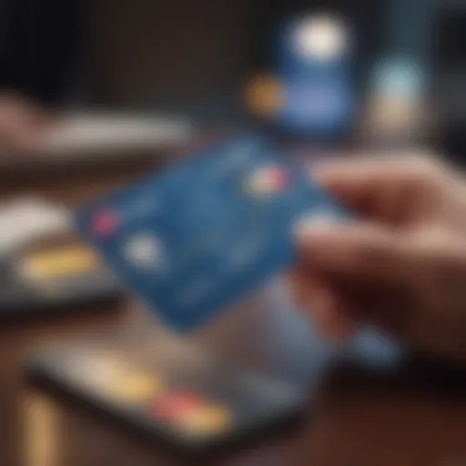 An illustration of a person analyzing credit card options