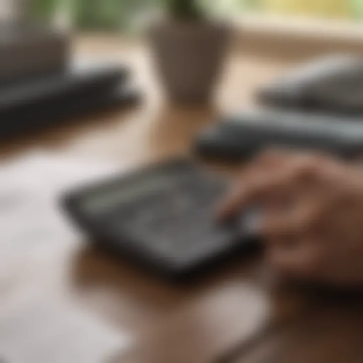 Homeowner reviewing insurance options with a calculator