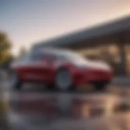 A Tesla Model 3 parked in a modern setting showcasing its sleek design