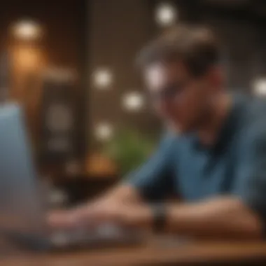 Analyzing Loan Options A thoughtful individual analyzing loan options on a laptop