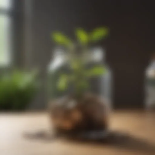 A tranquil savings concept with coins and a plant growing out of a jar