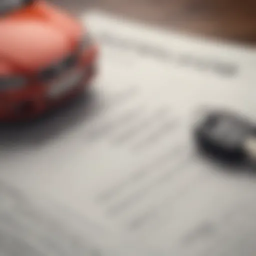 A close-up view of an insurance policy document with a car key beside it.