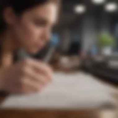 A person filling out a bank application form at a desk.