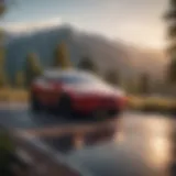 Tesla electric vehicle parked in a scenic location