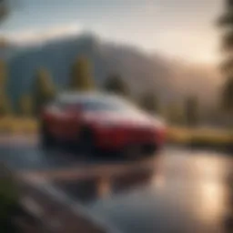 Tesla electric vehicle parked in a scenic location