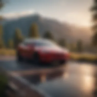 Tesla electric vehicle parked in a scenic location