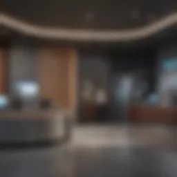 A modern bank branch showcasing advanced technology and customer service