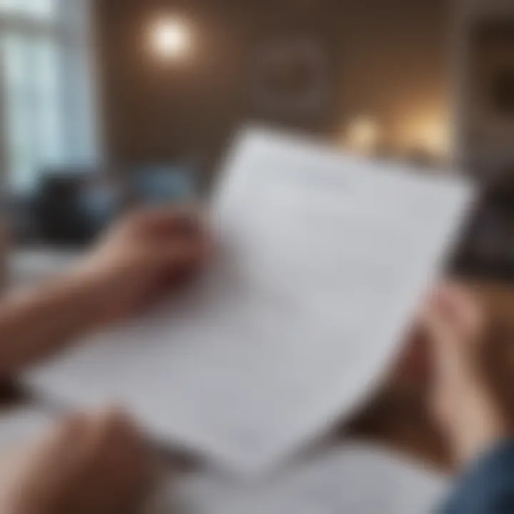 Reviewing Insurance Documents A close-up of a homeowner reviewing insurance documents