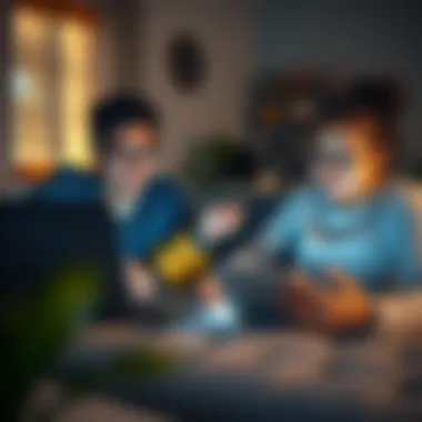 A family enjoying online activities together at home