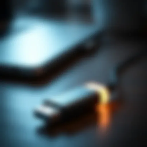 A sleek internet USB stick with a glowing indicator light