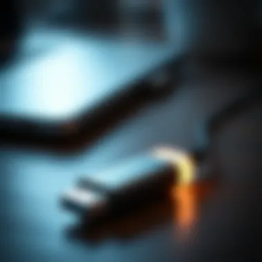 Sleek and Functional Internet USB Stick A sleek internet USB stick with a glowing indicator light