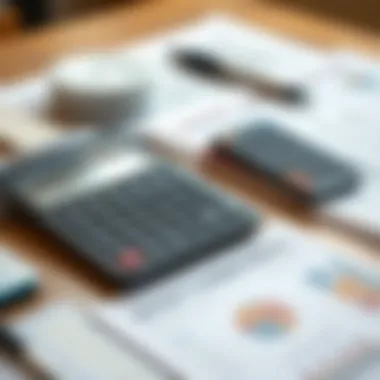 A calculator and wedding budget planning materials on a table