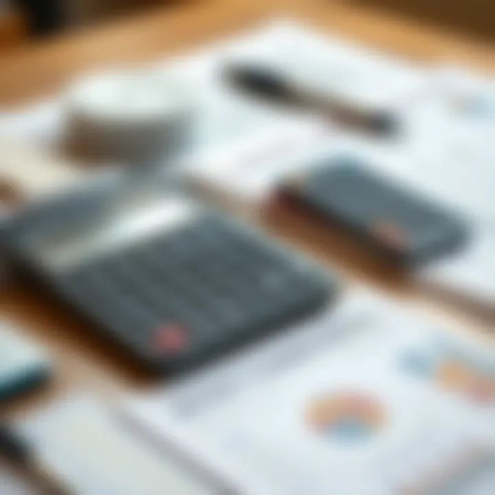 A calculator and wedding budget planning materials on a table