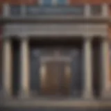A close-up of a bank building with a sign indicating savings accounts