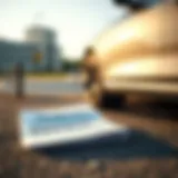 A sleek car parked with temporary insurance paperwork laid beside it