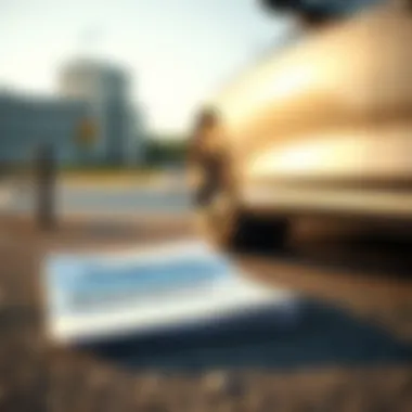 Temporary Coverage Documentation A sleek car parked with temporary insurance paperwork laid beside it