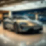A sleek car in a showroom highlighting finance options