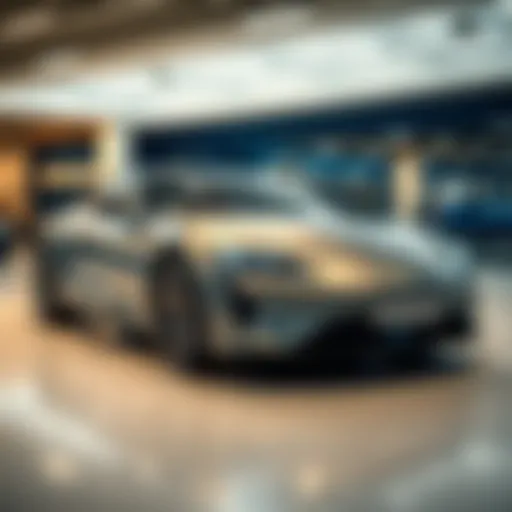 A sleek car in a showroom highlighting finance options