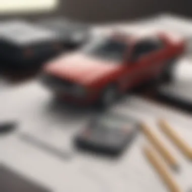 A calculator and paperwork representing financial planning for car warranties