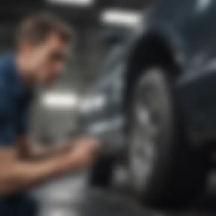 Close-up of a car mechanic inspecting a vehicle