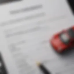 Illustration of a six-month car insurance policy document with a calculator and a pen.