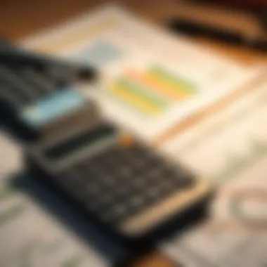 Financial Tracking Tools Illustration of a calculator and spreadsheets for financial tracking