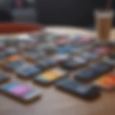 A selection of Virgin Mobile smartphones displayed on a table.