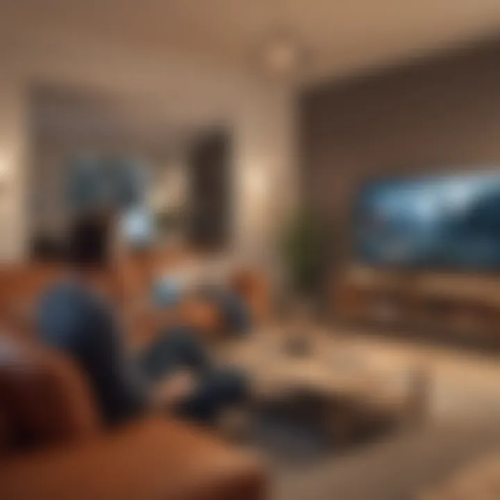 A cozy home environment showing diverse internet usage activities like streaming and gaming.