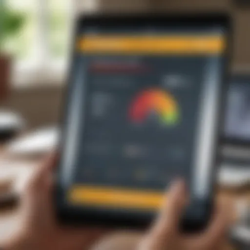 A close-up view of a credit score report displayed on a digital device