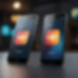 Two smartphones displaying different carrier logos