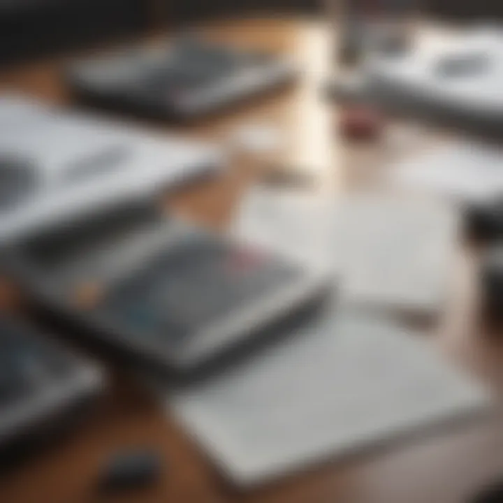 Close-up of diverse financial documents and calculators on a desk