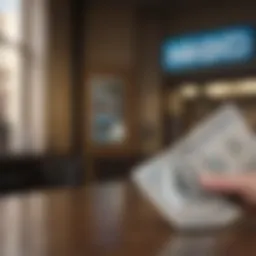 A serene bank environment with currency exchange sign