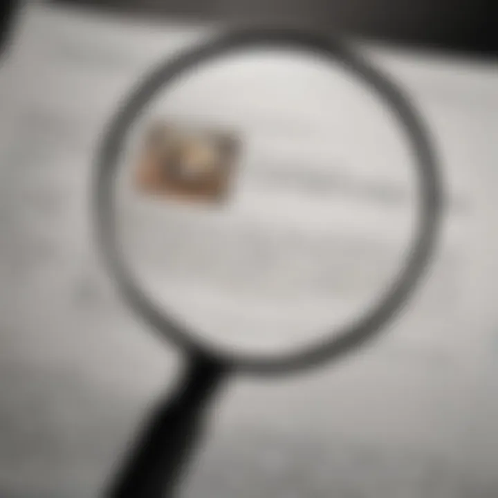 A close-up image of an insurance policy document with a magnifying glass