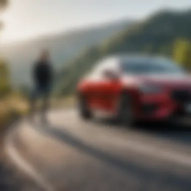 An individual enjoying a rented car in a scenic location