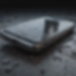 Close-up of an old smartphone with a cracked screen.