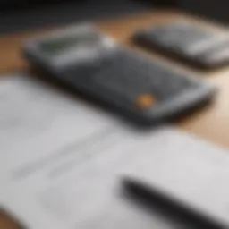 Conceptual representation of a loan application with a calculator and documents.