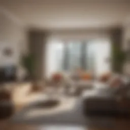 A cozy living room showcasing a comfortable couch and modern decor