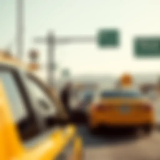 A shuttle taxi ready for passengers at the border crossing.