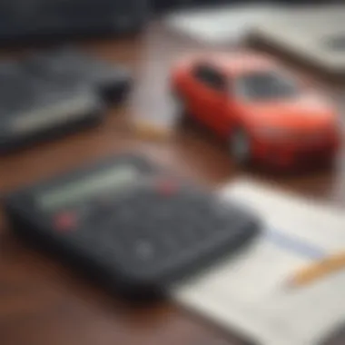 A close-up of a calculator and a notepad with financial figures related to car insurance